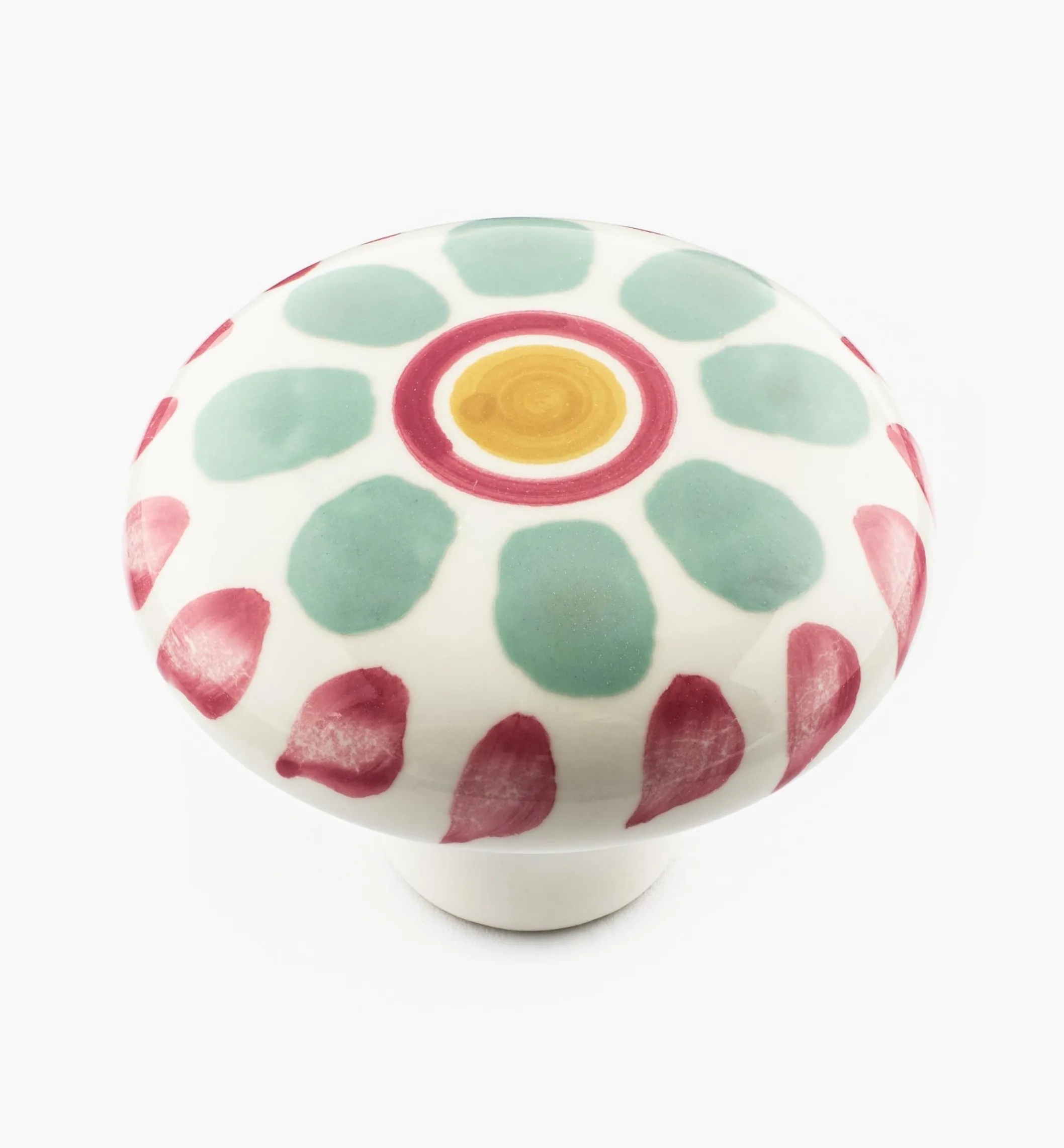 Green Floral Painted Ceramic Knobs