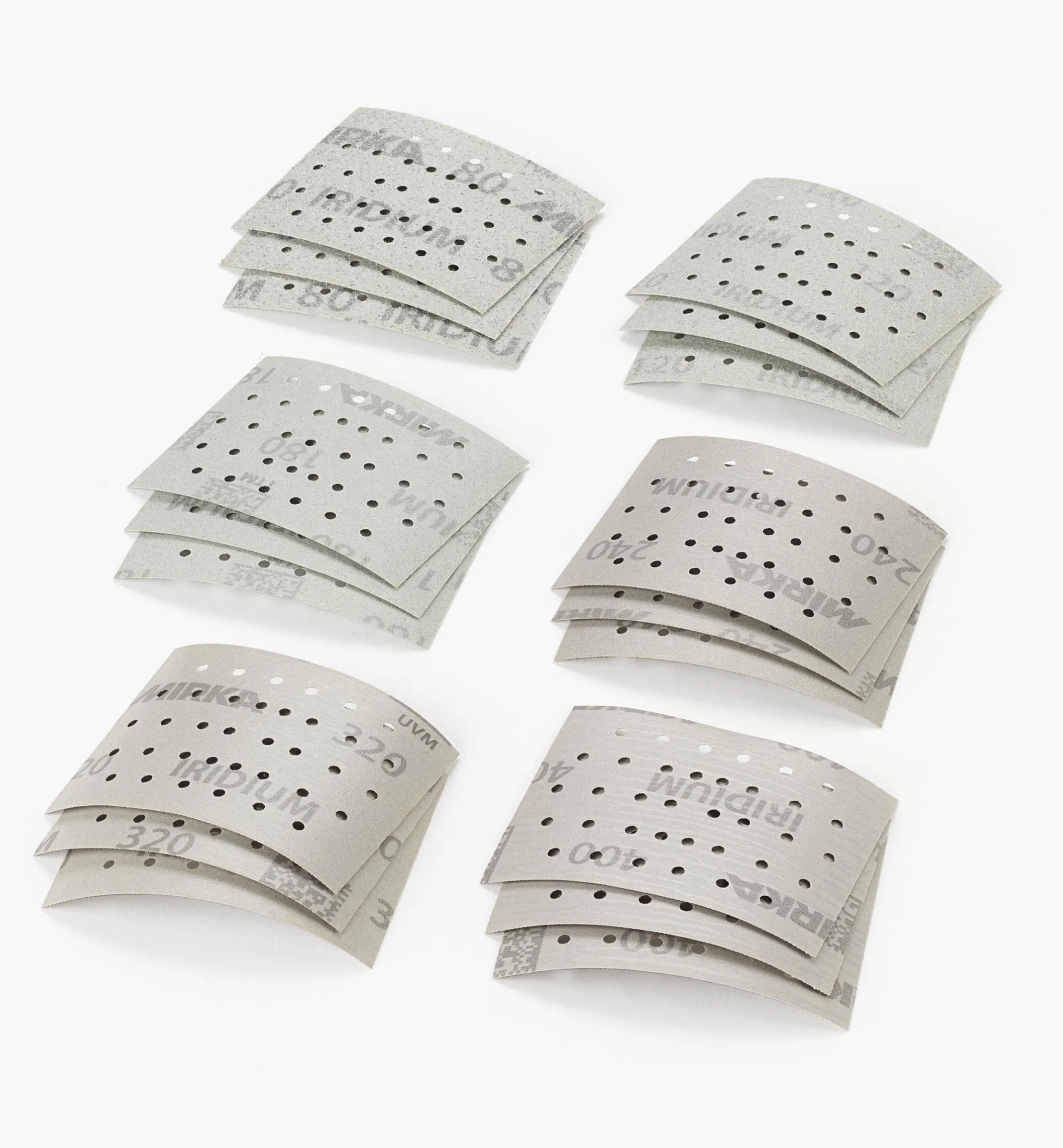 18-Pc. Sample Pack Of Mirka Iridium 3" × 4" 36-Hole Grip Sheets